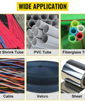 Image showcasing various tubes including Heat Shrink Tube, PVC Tube, Fiberglass Tube, Cable, Velcro, and Sheet for Heavy Duty Heat Shrink Tube Cutter Machine Dead Nuts Precise Cold Cutting Action.