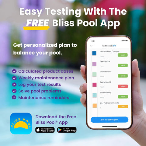7 In 1 Pool Test Strips With App 150 Count Extra Long Strips For Chlorine Ph Alkalinity Hardness And Cyanuric Acid shown with mobile app.