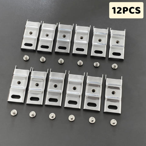 Pegboard Mounting Adapter Set, 12 Metal Brackets Fits 1/4, 1/2, Or 1 Inch Peg Boards For Hanging Tools And Storage displayed
