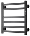 Electric Towel Warmer Wall Mounted 6 Bar Heated Towel Rack With Smart Timer And Temperature Control Plug In Or Hardwire Left Or Right Mountable Ultra Fast Aluminum Heating For Cozy Quick Warm Towel Every Time, black wall-mounted design, side view