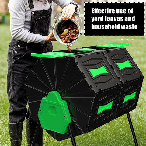 Rotating Dual Chamber Compost Bin With No Fuss Assembly And Fast Efficient Outdoor Composting 45 Gallon Green Door