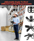 Warehouse with Super Bright 300w Deformable Led Garage Lights with five adjustable panels shown in different angles