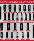 35-Piece 1/2 Inch Drive Impact Socket Set, metric and SAE sizes, visible in image.
