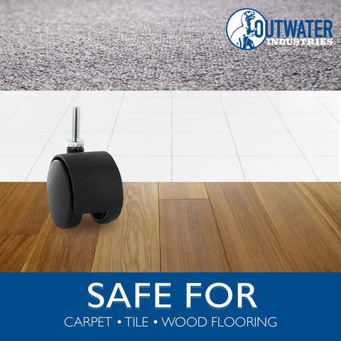 Top Shelf Hooded Twin Wheel Casters 4 Pack 2 Inch Black Nylon And Zinc Plated Steel on carpet, tile, and wood flooring.