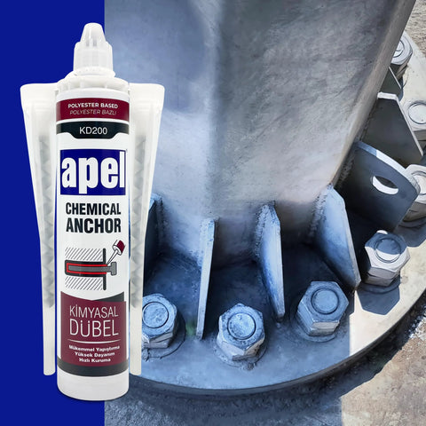 Two Component Polyester Based Concrete Anchor With Solvent Free Acrylic High Performance Adhesive shown with installed bolts