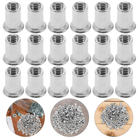 Stainless Steel Flat Head Knurled Rivet Nuts Kit 1/4-20 Thread Rivet Nut Inserts, 120 Pcs, Easy Install, Lightweight