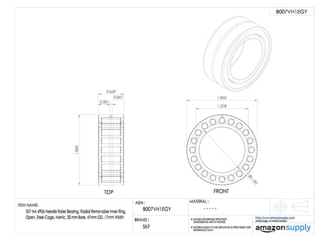 Heavy Duty Needle Roller Bearing Featuring Removable Inner Ring Built Like A Tank For Serious Shop Work Showing Off Dimensions and Specs