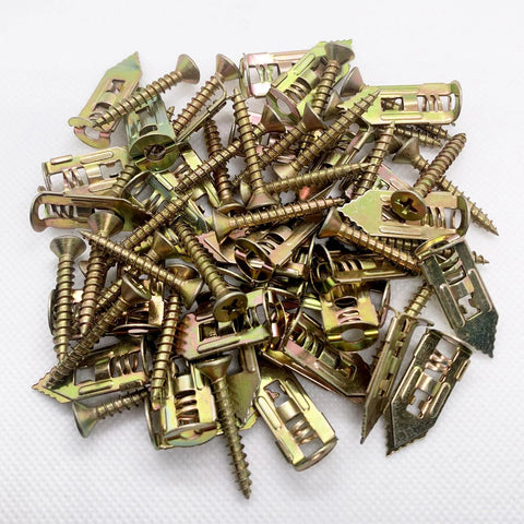 50 pcs self-drilling drywall anchors with screws kit heavy duty zinc plated steel 0.47x1.18 inch no drill needed