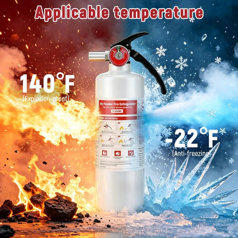 Boss Level Protection With This Compact 2.5Lb Abc Dry Powder Fire Extinguisher Featuring 1A 10B C Rating And Ul Ansi 299 Certification, displaying temperature range of -22°F to 140°F.