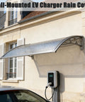 Heavy Duty EV Charger Cover Awning Built Different With Rock Solid Aluminum Shield Staying Dry While You Plug In For Year Round Storm Protection 125X80Cm wall-mounted with aluminum roof and EV charger underneath.