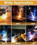 Multiple welding techniques: Cutting, MMA, PAW, MIG, SMAW, and TIG showcasing the Pro Grade Auto Darkening Welding Lens.