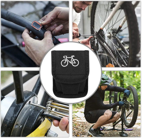 16 In 1 Bike Repair Kit With 3 Tire Levers 5 Tire Patches Tire Rasp Hex Wrenches and Black Tool Bag shown in use