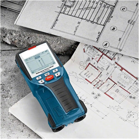 Nail Your Next Home Project Straight Up With This Hella Reliable Wall Scanner And Metal Detector featuring blue device on renovation plans.
