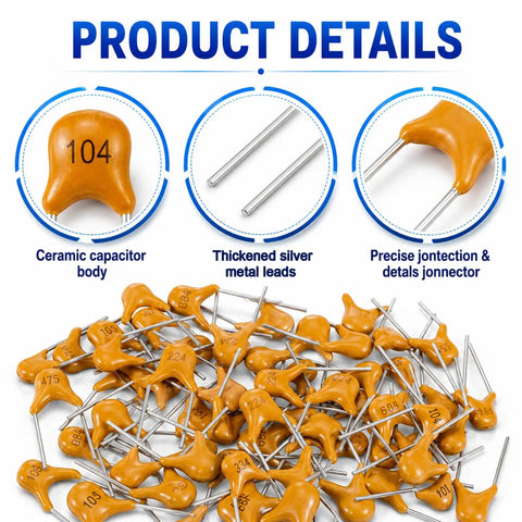 Sweet Ceramic Capacitor Assortment Kit Featuring Ten Darn Reliable Microfarad Values showcasing various capacitors with silver leads.