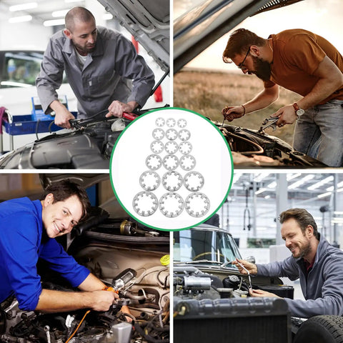 Mechanics using Stainless Steel Internal Tooth Lock Washers Star Shaped Assortment Kit 300pcs for automotive fastening