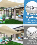 Comparison of 33 Piece Marine Grade Stainless Steel Sun Shade Sail Hardware Kit showing hook designs for secure installation on patio.