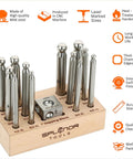 1 Inch Square Dapping Block With 12 Dapping Punches Set For Jewelry Making Pro Grade Steel Doming Die Kit on Wooden Stand