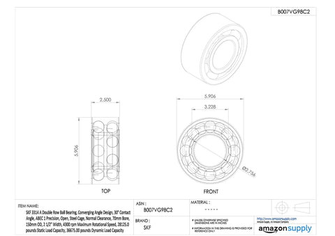 Double Row Angular Contact Ball Bearing With Thirty Degree Contact Angle Seventy mm Bore One Five Zero mm Od Abec One Precision Steel Cage Open Design heavy duty dimensions.