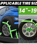 Tow Dolly Basket Harness 2 Pack, Heavy Duty Tire Net Cover Fits 14 To 19 Inch Rims, showing secured tire with green straps.