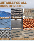 Variety of roof types suitable for heating cables, including metal, slate, stone, asphalt, rubber, ceramic, wood, composite roofs.