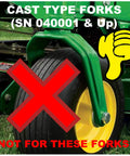 JD8935 JD8253 Fork Caster Bearing Kit With Hella Tough Spring Loaded Seal and E14625 shown on incompatible cast type forks.