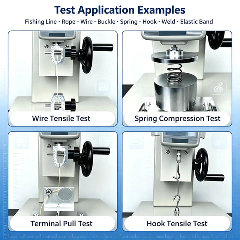 Image showing Wheel Operated Push Pull Force Gauge Test Stand, Built Tough Two In One Tension And Compression Rig with tests.