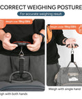 Correct weighing posture for the Portable Digital Luggage Scale For Travelers Keep Suitcases Baggage Fee Free And Make Boarding A Breeze Every Time A Solid Ace In The Bag For Airport Weight Checks With One Hundred Ten Pound Max Capacity And Slim Profile.