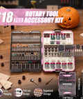 Kickass 618 Piece Rotary Tool Accessories Kit With Heavy Duty Cut Off Wheels Sanding Papers And Flap Discs in organized case on wooden table.