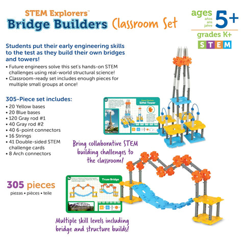 STEM Explorers Bridge Builders Classroom Set For Kids 5 And Up 305 Piece Totally Hands On Engineering Kit includes bridge and tower models