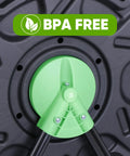 Close-up of the rotating chamber mechanism on a Compost Tumbler Bin With Sliding Doors, 18.5 Gallon Rotating Chamber, Portable Outdoor Garden Compost Bin For Kitchen And Yard Waste, Built Tough From PP And Steel, with BPA free label.
