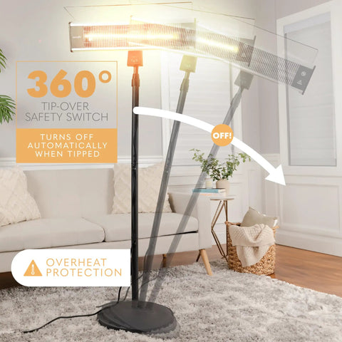Infrared Patio Heater For Indoor And Outdoor Use, Portable Stand Heater With Remote Control, 1500 W, in living room setting