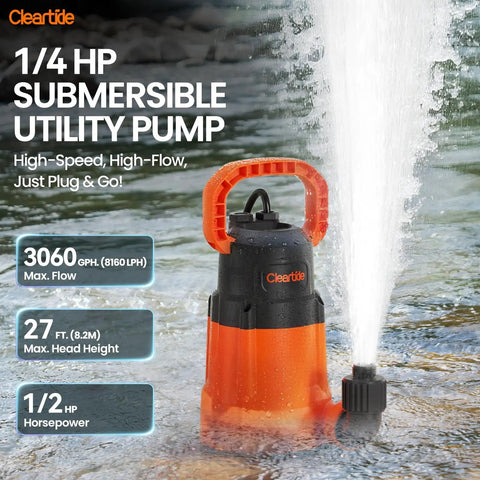 Beast Submersible Sump Pump One Half HP Utility Water Pump For Pool Draining Hot Tub And Basement Handles Solids Up To Three Eighths Inch Ten Foot Cord Delivers 3060 GPH And 27 Foot Head