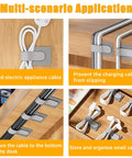Image showing various uses of 80 Piece Set Hook And Loop Cable Straps For Desk Cable Management Tames Messy Cords With Adhesive Wire Ties.