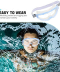 Heavy Duty Blue Safety Goggles With Anti Fog Ventilation And Side Shields To Keep Your Peepers Locked Up Tight Against Flying Debris Dust And Splashes On Any Rough Job Site, worn while swimming underwater.