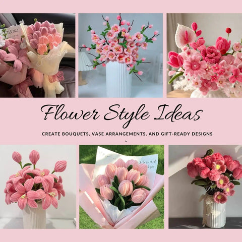 Ultimate Pipe Cleaner Flower Kit With 700 Piece DIY Bouquet Craft Set With Chenille Stems arranged in various floral designs