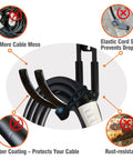 Image of the Straight Up Solid Heavy Duty J Hook EV Charger Holder Wall Mount showcasing rubber-coated hooks and cable management features.