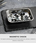 Two Pack Magnetic Tray Holders Pro Grade Stainless Steel 3.6 By 2.5 Inch Rectangular Trays With Strong Magnets shown with screws and washers.