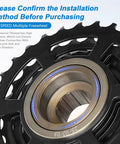 Close-up of 7 Speed Freewheel 14-28T Screw-On for mountain and folding bikes, showing internal thread and gear teeth details.
