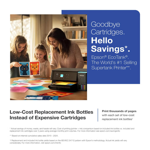 Family using ET-2980 EcoTank Wireless All-In-One Color Supertank Printer With No-Fuss Refillable Ink Up To 3 Years Of Ink
