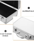 Rugged Aluminum Alloy Tool Case With Sturdy Carry Handle For Mechanics And Weekend Warriors Solid Locking Design, interior and exterior views.