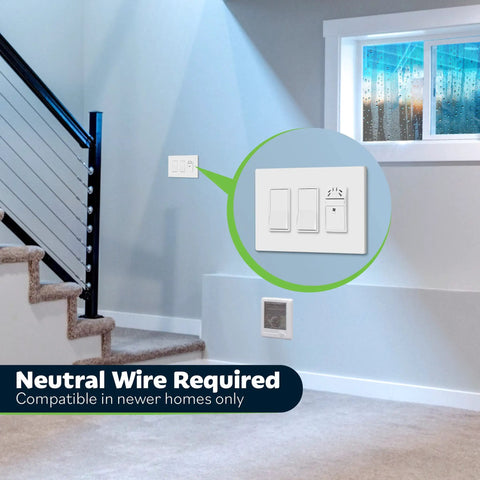 Humidity Sensor Switch For Ventilation Fans Auto On When Humid With 20 Minute Run Time No Brainer Energy Saver For Bathrooms, installed on wall, focus on switch design.