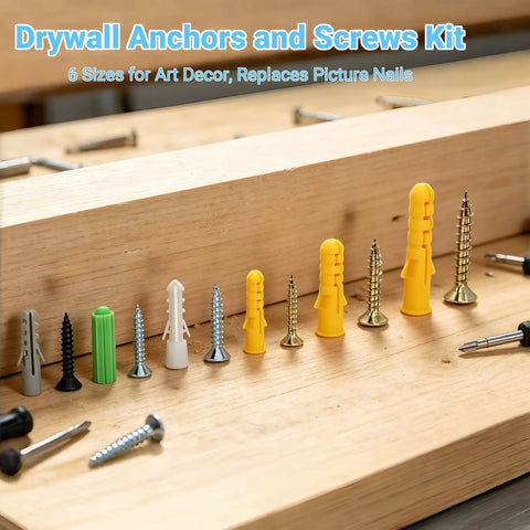 All In One 130 Piece Drywall Anchors And Screws Kit With 6 Sizes Plastic Wall Anchors And Phillips Flat Head Wood Screws