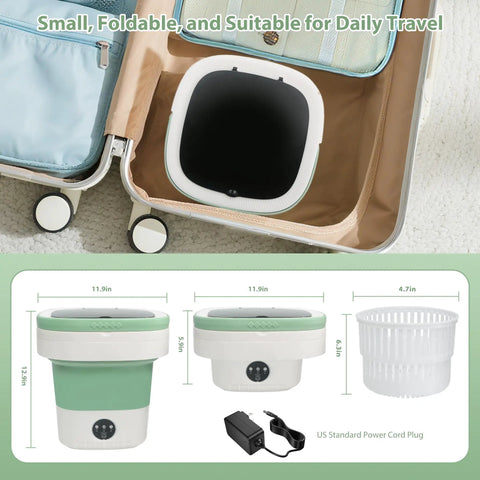 Portable Washing Machine Foldable Mini Washer With Spin Cycle Deep Cleaning Compact Laundry Setup No Sweat Daily Freshening in suitcase.