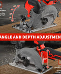 No Frills Hardcore Six Inch Cordless Circular Saw With Brushless Motor And 6200 Rpm Speed Smashes Wood Metal Tile Quick Reliable Match For Milwaukee M18 18v Batteries Tool Only Edition with adjustable depth and angle settings.