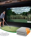 Golf setup with Gray Fireproof Golf Simulator Impact Screen With 3D Air Mesh For Indoor Outdoor Practice HD Golf Hitting Screen
