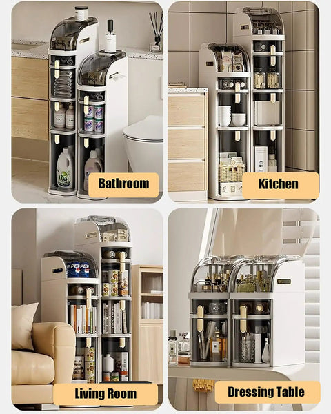 Slick Rolling Storage Cart Featuring Smooth Slide Out Acrylic Compartments And A Removable Ventilated Lid For Keeping Your Space Fresh And Totally Sorted in bathroom, kitchen, living room, and dressing table.