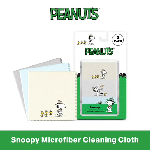 3 Pack Microfiber Cleaning Cloths For Glasses And Lenses, Ultra Soft Eyeglass Wipes featuring Snoopy design and Peanuts packaging