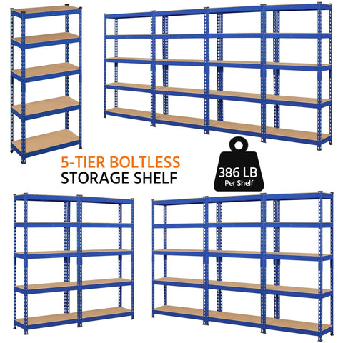 Heavy Duty 3 Pack 5 Tier Metal Storage Shelves For Garage Featuring Fully Adjustable Modular Frame In Bright Blue with MDF shelves