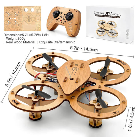 Wooden RC Drone Kit With Snap Together Design No Glue Needed Beginner Friendly Remote Control Quadrotor Flying Toy