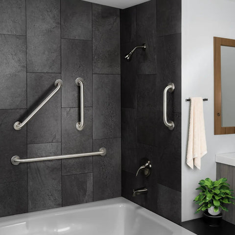 Heavy Duty 24 Inch Bathroom Grab Bar With Rock Solid Brushed Stainless Steel and Slick Concealed Screws for Bathrooms Showers.